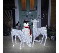 Christmas Light Up Reindeer Stag, Doe & Snowman Set