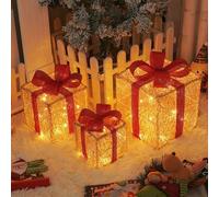 Christmas Lighted Gift Boxes Decorations, 3 Pieces Holiday Decorations | Light Up Present Boxes Ornament, Christmas LED Light Decoration for Indoor Outdoor Holiday Decor