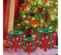 Christmas Lighted Gift Boxes Set of 3, LED Lights Present Boxes Ornament for Christmas Decorations Xmas Tree Indoor Outdoor Yard Home Party
