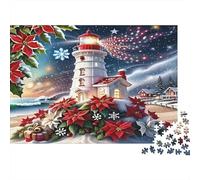 Christmas Lighthouse Jigsaw Puzzles 1000 Pieces Recycled Paper for Adults Puzzle for Adults Impossible Hard Challenging Game Fun Home Activity Great Gift Idea 38x26cm/1000pcs