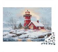 Christmas Lighthouse Scene_1 Family Puzzles 1000 Pieces with High Definition Print Jig Saws for Educational Game Decompression As Frameable Puzzles 38x26cm/1000pcs