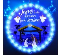 Christmas Lights 9.45 Inch Nativity Scene Hanging Lights Christmas Decoration Indoor Jesus Window Decor Light Christian Religious Sign for Door Holiday Christmas Holy Night Party (Stylish)