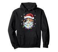Christmas Lights Cat Santa Hat Xmas Funny Christmas Cat Pullover Hoodie