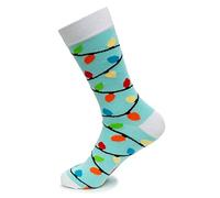 Christmas Lights, Fancy Colorful Cotton Comfy Novelty Funny Dress Socks Unisex, HOLIDAY Patterned Cool Design Gift, Women's 10-12.5, Men's 8.5-13, Unisex 41-46