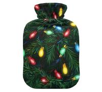 Christmas Lights Leave Hot Water Bottle with Velvet Cover Hot Water Bag for Pain Relief 1L, Neck Cramps Shoulders Pain Relief, Hot Cold Pack