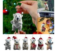Christmas Lights Outdoor Cute Cartoon Polar Bear Christmas Pattern Print Hanging Home Tree Pendant Tree Pendant Home Decoration Window Sill Car Backpack White Elephant G (E, One Size)
