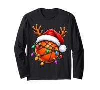 Christmas Lights Reindeer Santa Hat Basketball Long Sleeve T-Shirt