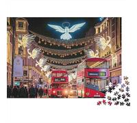 Christmas Lights Street 1000 Piece Jigsaw Puzzles Angel Ceiling with Red Buses for Adult Educational Games Home Decoration Challenge High Difficulty Male And Female Birthday 38x26cm