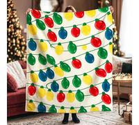 Christmas Lights Throw Blanket, Festive Merry Green Wires Red Bulbs Christmas Red Fuzzy Blanket Compact Decorative Aesthetic for Couch Sofa Bed Recliner Dorm Lap Chair 40x50 Inch