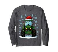 Christmas Lights Wrapped Around Cute Green Tractor Lover Long Sleeve T-Shirt
