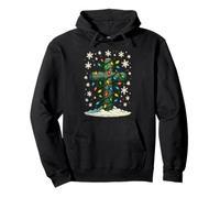 Christmas Lights Wrapped around Stone Christian Cross Lover Pullover Hoodie