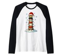Christmas Lights Wrapped On Coastal Lighthouse Beach Lover Raglan Baseball Tee