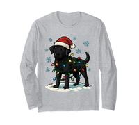 Christmas Lights Wrapped On Cute Black Lab Dog Lover Long Sleeve T-Shirt
