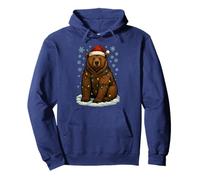 Christmas Lights Wrapped On Cute Brown Grizzly Bear Lover Pullover Hoodie