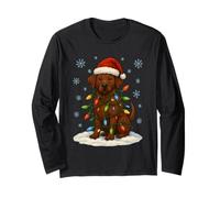 Christmas Lights Wrapped On Cute Chocolate Lab Dog Lover Long Sleeve T-Shirt