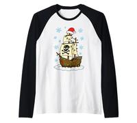 Christmas Lights Wrapped On Cute Pirate Ship Matching Family Raglan Baseball Tee