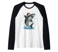Christmas Lights Wrapped On Great White Shark Animal Lover Raglan Baseball Tee