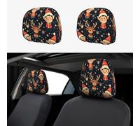 Christmas Little Deer Spirit Head Rest Cover Car Accessories, 2 Pcs Car Seat Headrest Cover, Washable Headrest Protector Universal Fit To All Car Suvs Truck Van Vehicles Auto