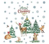 Christmas Living Room Wall Decorative Wallpaper, self-Adhesive Cartoon Watercolor Animals Snowflake, Cartoon Waterproof Holiday Wall Stickers, for Bedroom Kids, Living Room Walls, 1 Set (2 Rolls)