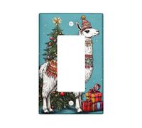 Christmas Llama Switch Cover Plates Festive Blue Background with Holiday Decoration Thermoplastic Wall Plates Standard Size Single Rocker