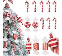 Christmas Lollipop Candy Cane Ornaments for Christmas Tree Decorations with Red White Assorted Shapes Hanging Candy Pendant for Xmas Tree Decor New Year Home Party Supplies (Red White)