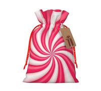 Christmas Lollipop Swirl Candy Sugar Red White Cute Holiday Drawstring Gift Bags, Christmas Gift Wrapping Sacks Pouches For Xmas Presents Party Favor 8 X 12in