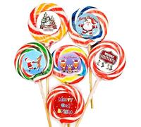 CHRISTMAS LOLLIPOPS 12 x 30g LARGE FRUITY LOLLIES - HALAL, VEGAN PARTY BAG SWEETS GIFTS