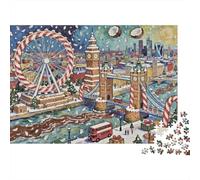 Christmas London Scene 1000 Piece Jigsaw Puzzle, Beautiful Xmas Ferris Wheel, Home Decor, Stress Relief Puzzle for Adults Men Women, 70x50cm/1000pcs