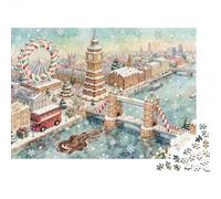 Christmas London Scene Puzzles 1000 Pieces for Adults Jigsaw Festive Window View 1000 Piece Puzzle Classic Educational Games Beautiful zzle Colourful Puzzle Game for The Whole for Women G