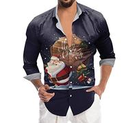 Christmas Long Sleeve Shirt, Men's Button-Down Shirts, 3D Printed Santa Claus Shirts Funny Long Sleeve Button Down Tops for Festival Gifts
