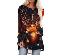 Christmas Long Sleeve Tee Shirts Women, Oversized Christmas Jumpers Novelty Graphic Sweater Xmas Tree Sweaters Christmas Snowman Sparkly Wine Glass Sweatshirts Elegant Holiday Pullover Tops
