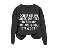 Christmas Loose Sweatshirts Oversized Pullover Womens Christmas Sweatshirt Gonna Go Lay Under The Tree To Remind My Family That I'm A Gift Funny Saying Shirts Knitted Hoodies Women (Dark Gray, XXL)