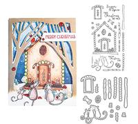 Christmas Lovely Mice Mouse Dies and Stamps Sets for Card Making Creative Door Candy Metal Cutting Dies and Transparents Silicone Seal Stamps for DIY Scrapbooking Paper Crafting Arts Crafts