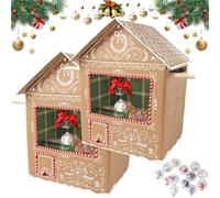 Christmas Lucky Draw Box, DIY Christma Gingerbread Surprise House Claw Machine, Family Interactive Advent Countdown Gifts for Xmas Party Supplies, Parties Draws Boxes with Balls(2PCS-12Balls)