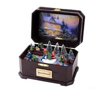 Christmas Luminous Rotating Music Box Ornament Set, 20x14x12cm Brown Plastic Festive Statue with Powered Soft Glow Lights and Melodic Tunes for Holiday 2 Pieces(Boys style)