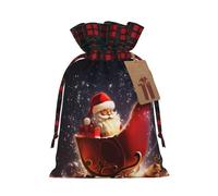 Christmas Magic Christmas Drawstring Linen Gift Bag Paired With Scottish Plaid Fabric, With A Delicate And Simple Texture