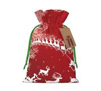 Christmas Magic Print Christmas Burlap Drawstring Gift Bags Reusable Gift Bags, Holiday Packaging With Rustic Charm