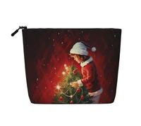 Christmas Magic Print Fake Hemp Makeup Bag – Travel Toiletry Pouch for Women, Daily Storage, Business Trips, and More