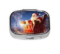 Christmas Magic Print Pill Box Square Pill Case 2 Compartment Small Metal Medicine Organizer Portable Travel Pillbox for Pocket Purse Cute Mini Pill Container to Hold Daily Vitamins