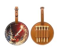 Christmas Magic Printed Golf Tees Organizer Bag, PU Leather Golf Tee Pouch, Portable Tee Holder with Belt Clip, 5 Tee Slots, Golf Bag Accessory and Golf Gift Brown