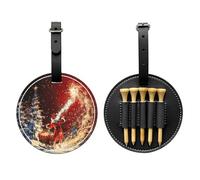 Christmas Magic Printed Golf Tees Organizer Bag, PU Leather Golf Tee Pouch, Portable Tee Holder with Belt Clip, 5 Tee Slots, Golf Bag Accessory and Golf Gift Black
