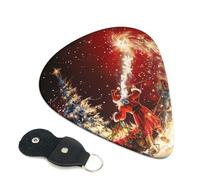Christmas Magic Printed Guitar Picks, 6 Pack with Leather Keychain Pick Holder - 0.46mm, 0.71mm, 0.96mm Assorted Thickness for Acoustic Ukulele, Electric Guitar, Acoustic Guitar, Bass