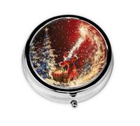 Christmas Magic Printed Round Pill Organizer with 3 Compartments, Portable Mini Pill Box Pill Case for Medicine, Vitamin, Fish Oil, Supplements