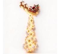 Christmas Magic Trail Wall Light, 39.3 inch LED Wooden Christmas Wall Decor | Cascading light trail effect with a star spiral shape, warm LED glow and wooden finish for festive walls (Sleigh)
