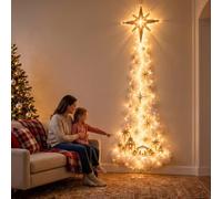 Christmas Magic Trail Wall Light, LED Cascading Christmas Decorations | Christmas Glow Wall Decor Santa Sleigh Reindeer Hanging Decoration Sparkling Cascading Snow Effect for Home Wall F 120cm