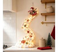 Christmas Magic Trail Wall Light Led Cascading Sparkling Snow Rustic Quilted Fabric Wreath with Snowman Santa Reindeer Lights Indoor Outdoor Doors Walls Mantel Decor,Christmas Decorations