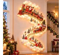 Christmas Magic Trail Wall Light, Wooden Xmas Decor, Warm LED Light | Wooden Christmas Wall Decoration with Spiral Star Design, Battery Powered LED Lights for Doorway, Fireplace and Home Decor