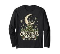 Christmas Magic Tree Moon Snowflake Holiday Vintage Design Long Sleeve T-Shirt