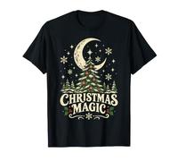 Christmas Magic Tree Moon Snowflake Holiday Vintage Design T-Shirt