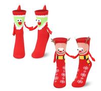 Christmas Magnetic Holding Hands Socks for Couples, Funny Novelty Holiday Style with Magnetic Design, Cozy Reindeer Pattern for Him and Her
